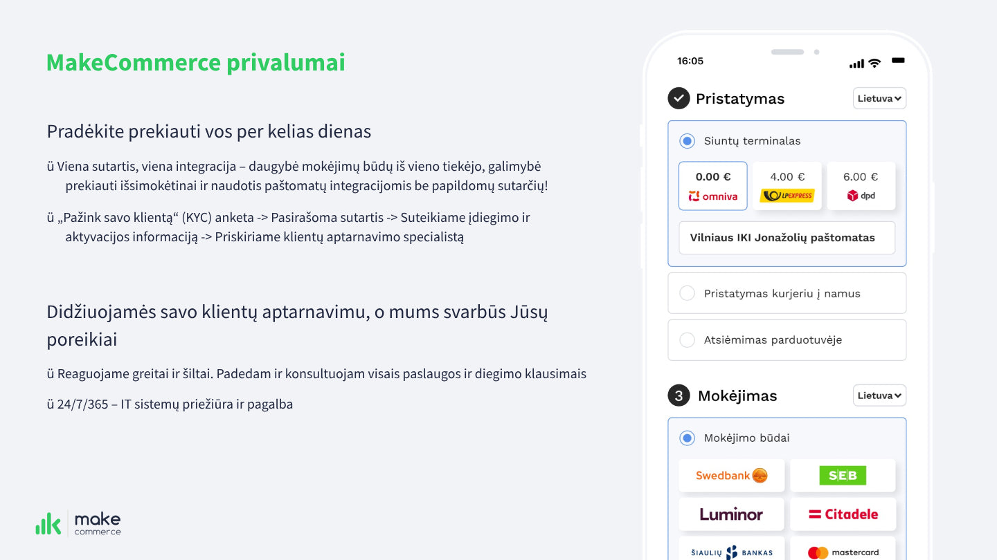 MakeCommerce privalumai ir mokėjimo būdai