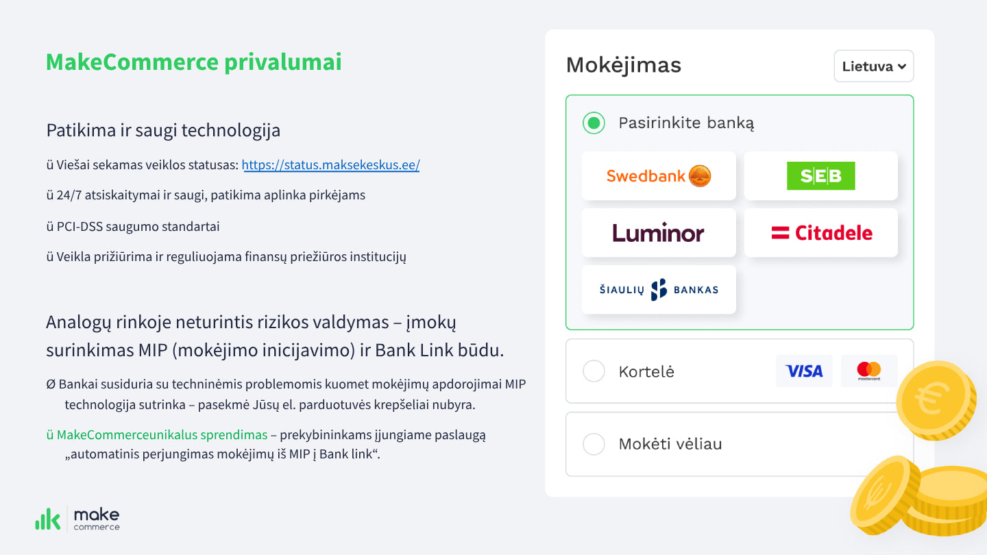 MakeCommerce MIP ir Bank Link įmokų surinkimo budai