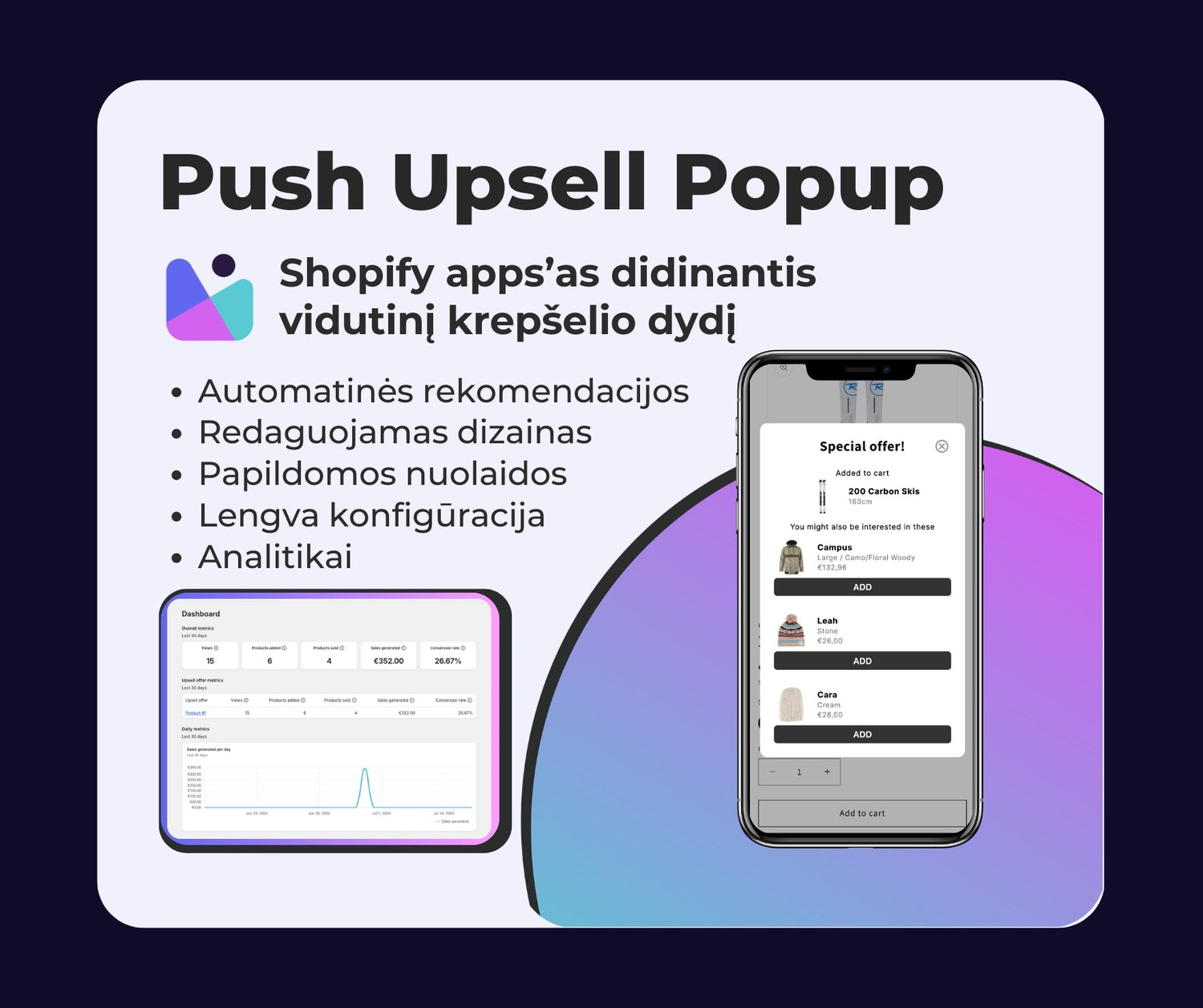 kaip paddidinti vidutini krepselio dydi su shopify programele