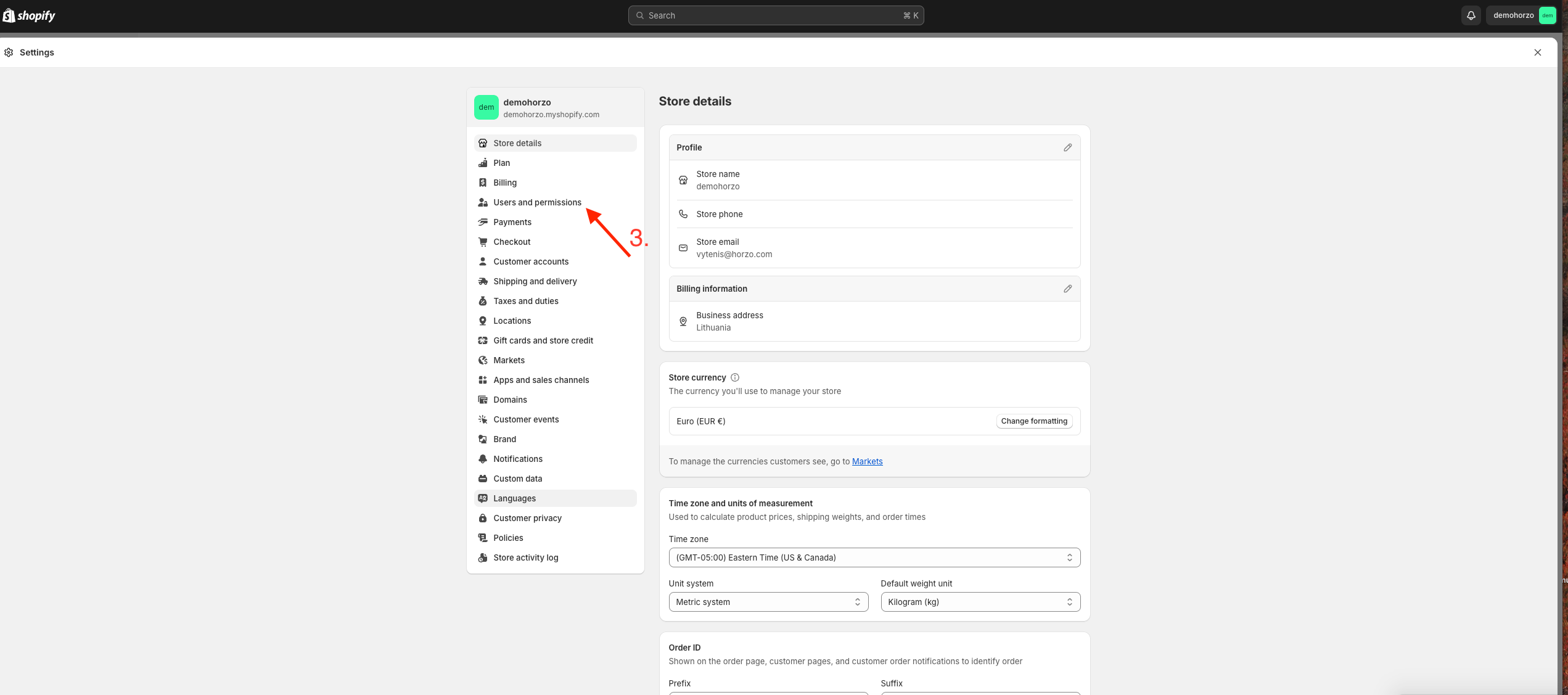 Pasirinkite users and permissions 